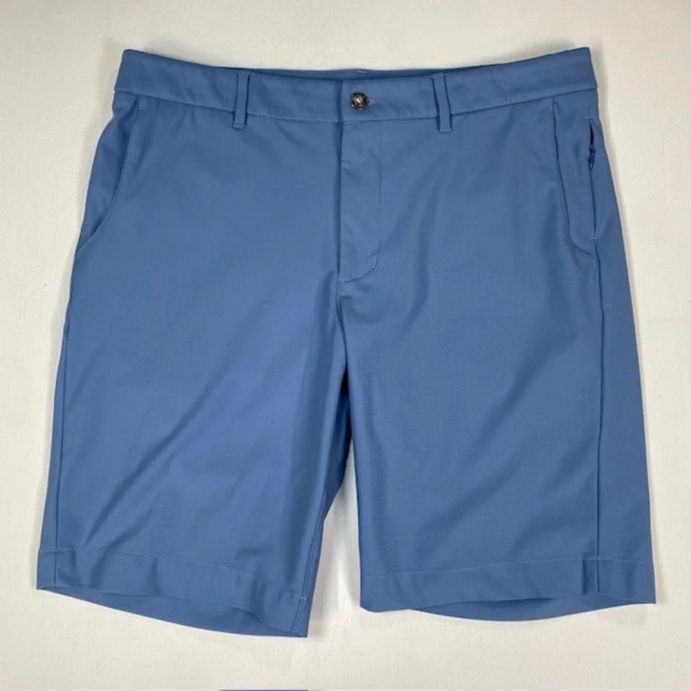 Johnnie-O Prep-Formance Golf Shorts Mens 34 Ripple Blue JMSH1700 Flat Front 9